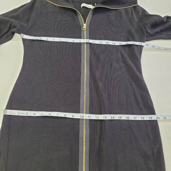 Calvin Klein Dress Womens L‎ Black Zipper Front Sweater 3/4 Sleeve Sheath Knit - Picture 11 of 14